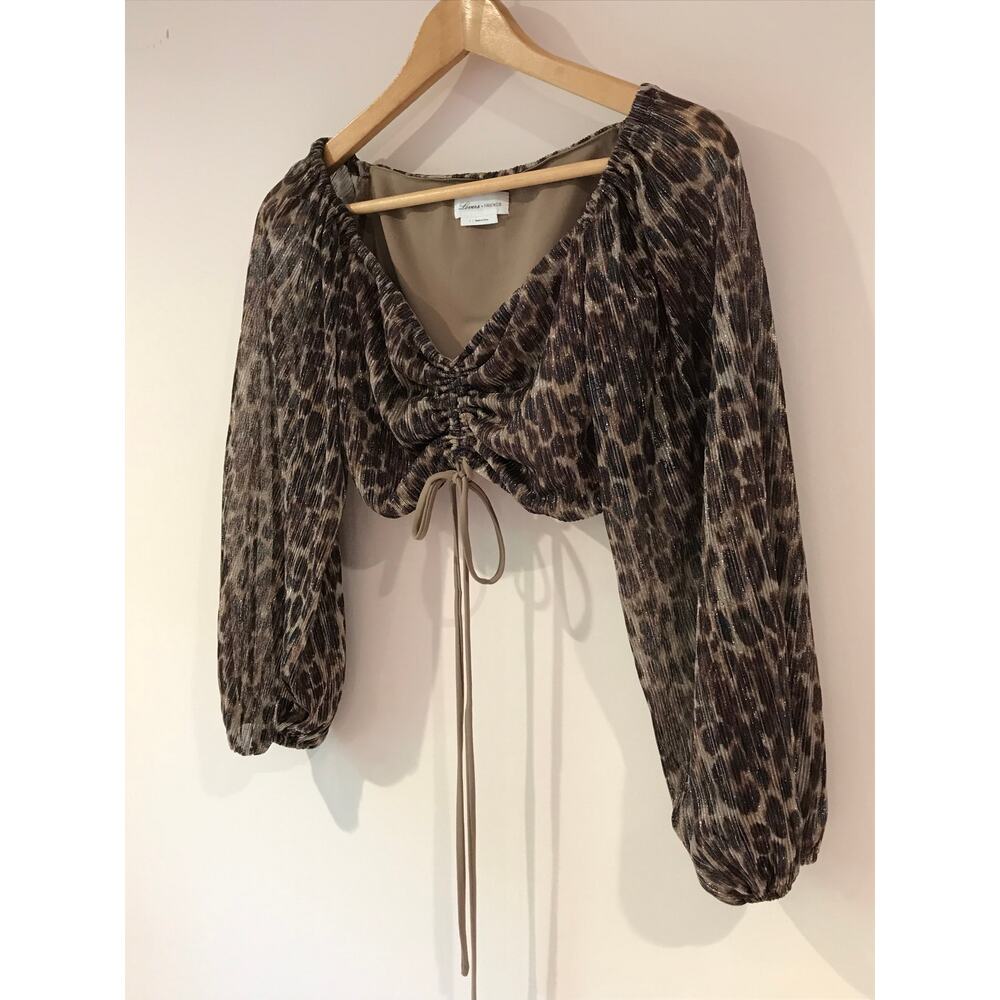 LOVERS + FRIENDS Hank top brown black gold shimmer cheetah crop blouse - Picture 6 of 10
